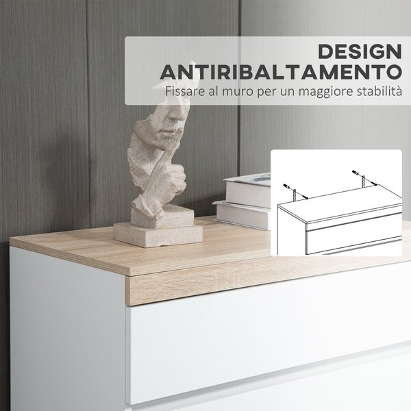 HOMCOM 5-Drawer Dřevěný Komoda s 5 Šuplíky, Komoda do Ložnice s Mechanismem proti Převisnutí, 80x40x109 cm, Bílá a dub | Aosom