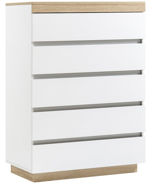 HOMCOM 5-Drawer Dřevěný Komoda s 5 Šuplíky, Komoda do Ložnice s Mechanismem proti Převisnutí, 80x40x109 cm, Bílá a dub | Aosom