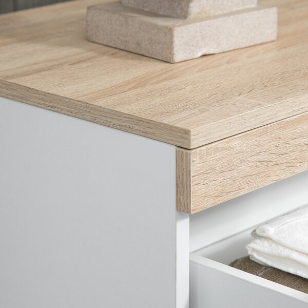 HOMCOM 5-Drawer Dřevěný Komoda s 5 Šuplíky, Komoda do Ložnice s Mechanismem proti Převisnutí, 80x40x109 cm, Bílá a dub | Aosom