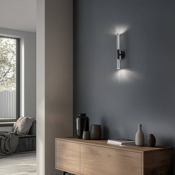 SIGMA Nástěnné světlo Sopel Lux, 2 žárovky, černé/stříbrné, výška 38 cm, stmívatelný, Hliník / šedá / zinek, Obývací pokoj / jídelna, kov, Moderní