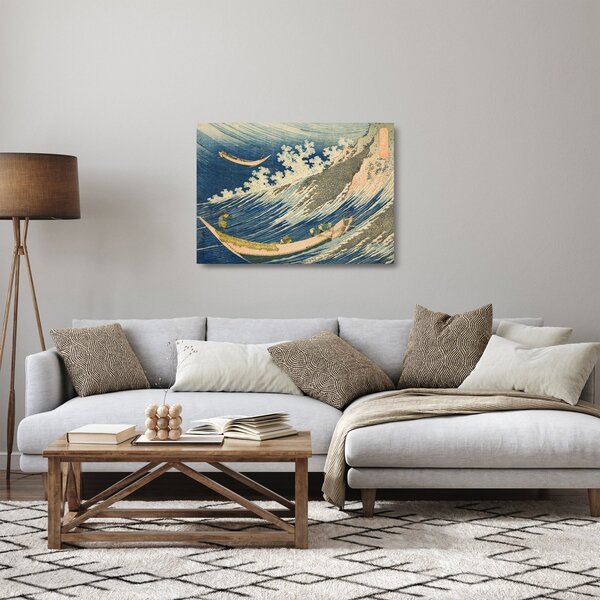 Skleněný obraz - Katsushika Hokusai, Fishing Boats at Choshi in Shimosa (Soshu Choshi), reprodukce (70x50 cm)
