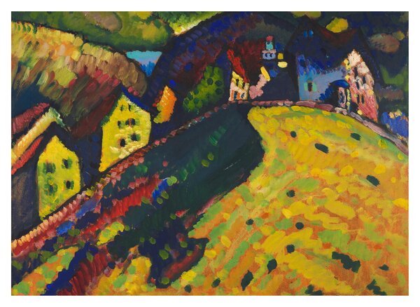 Skleněný obraz - Vasily Kandinsky, Houses at Murnau, reprodukce (70x50 cm)