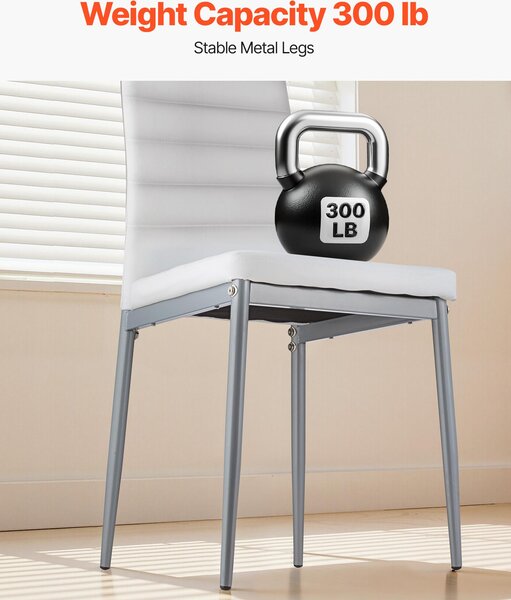 VEVOR moderní jídelní židle (4 ks) elegantní čalouněná kožená židle (nosnost 136 kg) k jídelním stolům, prostorově úsporná židle ke kuchyňskému stolu se silnými polštáři a kovovými nohami, bílá kavárna