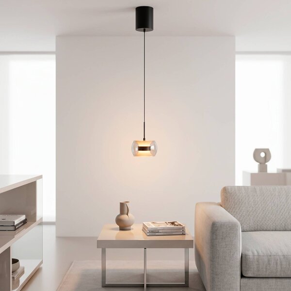 Paul Neuhaus LED závěsné světlo Fumea, Ø 16 cm, černá/kouřová, sklo, stmívatelný, Černá, Obývací pokoj / jídelna, Sklo