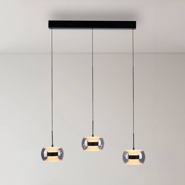 Paul Neuhaus LED závěsné světlo Fumea, délka 71 cm, černá/kouřová, sklo, 3 žárovky, stmívatelný, Černá, Obývací pokoj / jídelna, Sklo