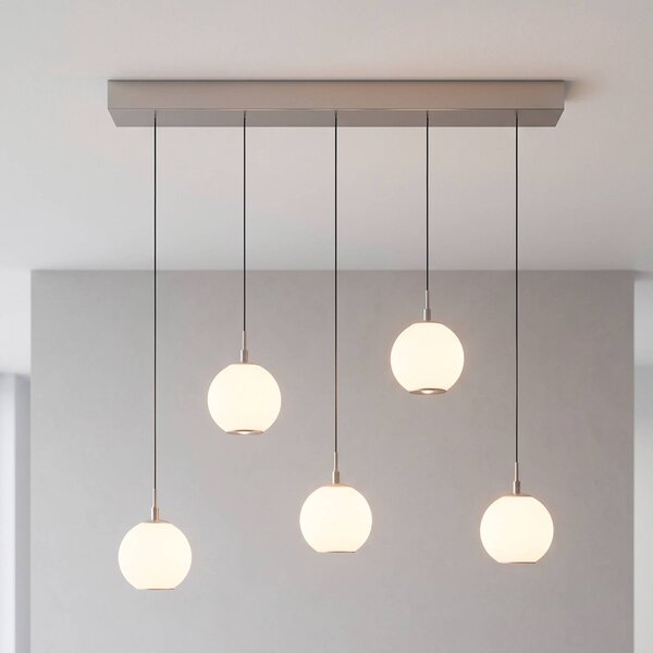 Paul Neuhaus LED závěsné světlo Sandora, písková barva, délka 92 cm, sklo, 5ramenná, stmívatelný, Krémová / jantar, Obývací pokoj / jídelna, kov, Moderní