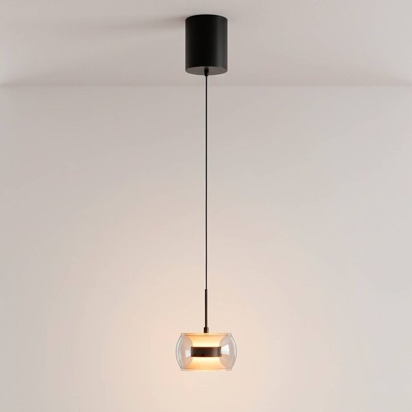 Paul Neuhaus LED závěsné světlo Fumea, Ø 16 cm, černá/kouřová, sklo, stmívatelný, Černá, Obývací pokoj / jídelna, Sklo