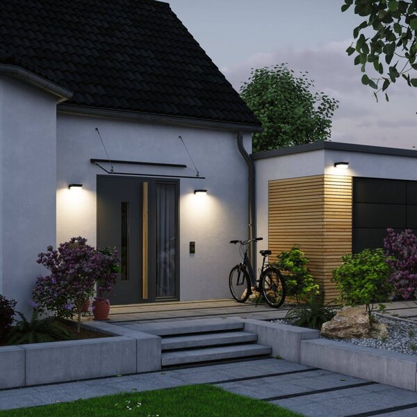 Paulmann Nástěnné světlo LED Isleen, 230 V + Solar, černá, 16 cm, Černá, Plast, Moderní