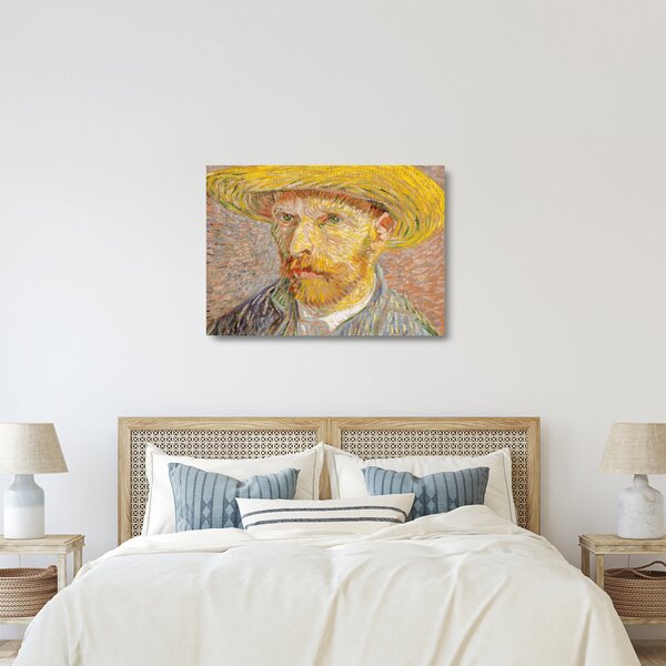 Skleněný obraz - Vincent van Gogh, Self-Portrait with a Straw Hat (The Potato Peeler), reprodukce (70x50 cm)
