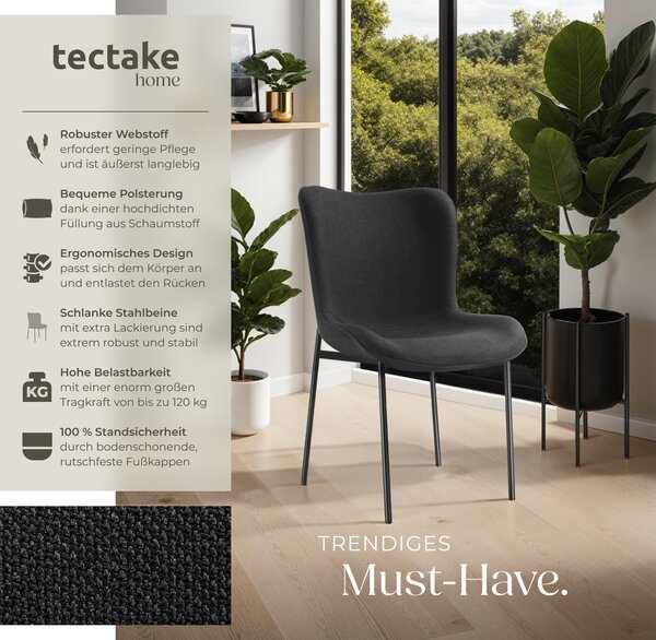 Tectake® Tessa čalouněná židle ergonomického tvaru s vysokým opěradlem 54 x 62 x 90 cm