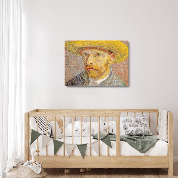 Skleněný obraz - Vincent van Gogh, Self-Portrait with a Straw Hat (The Potato Peeler), reprodukce (70x50 cm)