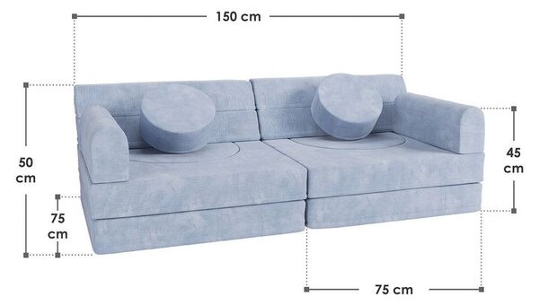 Designová modulární pohovka pro děti 150 cm, světle modrá