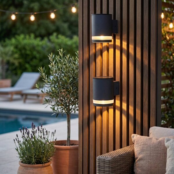 Lumisky LED solární nástěnné světlo Helio, sada 2 ks, tmavě šedá, šířka 10 cm, Hliník / šedá / zinek, kov, Moderní