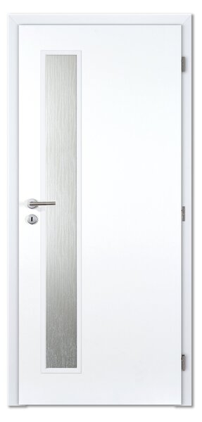 Interiérové dveře Doornite Vertika - bílý hladký lak Basic, sklo kůra čirá, pravé "80", zámek pro BB, voština