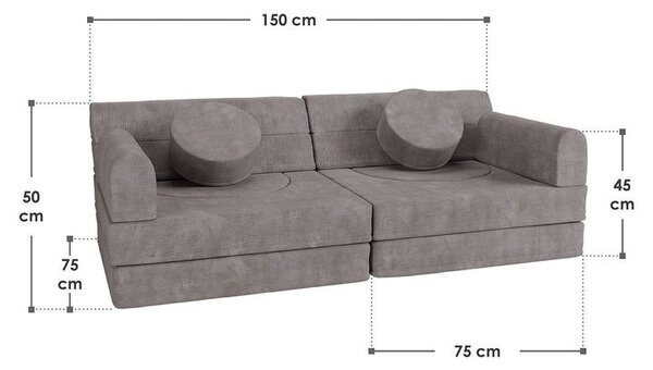 Designová modulární pohovka pro děti 150 cm, šedá