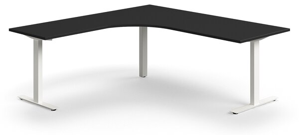 AJ Produkty Rohový psací stůl QBUS, T-nohy, 2000x2000 mm, bílá podnož, černá