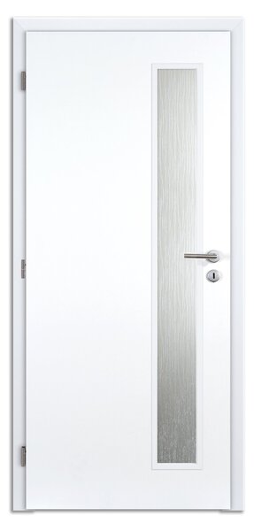 Interiérové dveře Doornite Vertika - bílý hladký lak Basic, sklo kůra čirá, levé "80", zámek pro BB, voština