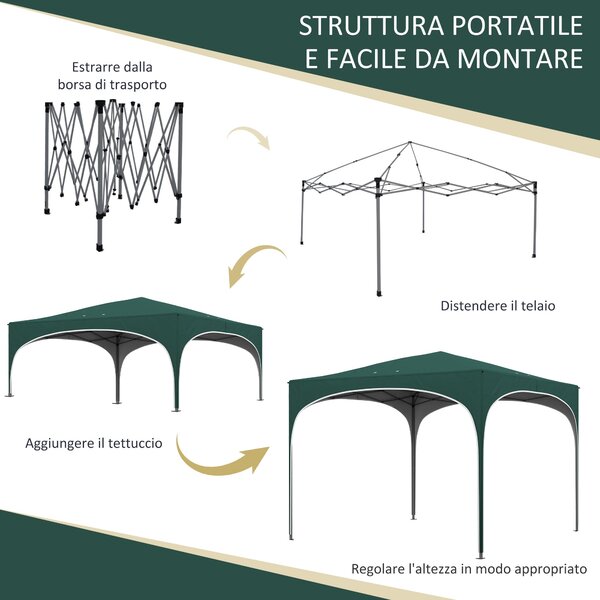 Outsunny Zahradní Altán s Vytahovací Konstrukcí pro 6-9 Osob, 3x3m Složitelný Altán s Nastavitelnou Výškou a Taškou, Kovový Rám s Lany, Kolíky a Písky