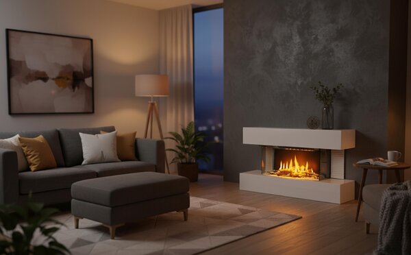 CHEMIN'ARTE - Elektrický nástěnný krb Lounge Medium White 82 cm LED efekt plamene, programovatelné topení, dálkové ovládání