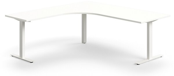 AJ Produkty Rohový psací stůl QBUS, T-nohy, 2000x2000 mm, bílá podnož, bílá