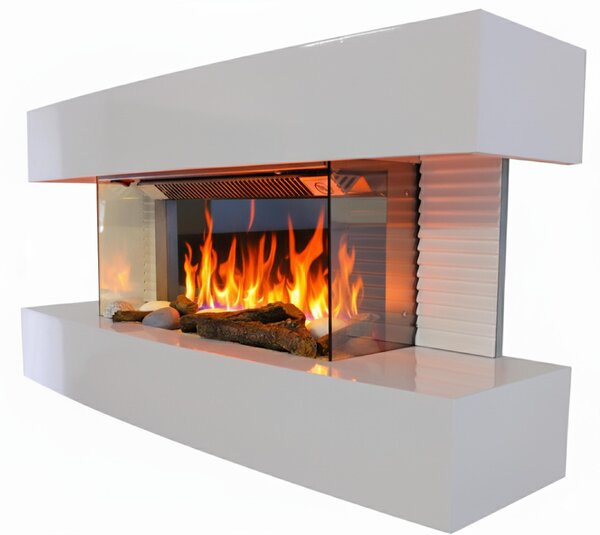 CHEMIN'ARTE - Elektrický nástěnný krb Lounge Medium White 82 cm LED efekt plamene, programovatelné topení, dálkové ovládání