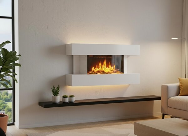 CHEMIN'ARTE - Elektrický nástěnný krb Lounge Medium White 82 cm LED efekt plamene, programovatelné topení, dálkové ovládání