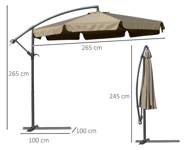 Outsunny Offset Slunečník do Zahrady 2,7x2,7m s Nastavitelným Stínem, Křížovou Základnou, Větracími Otvory, Klikou a Náklonem, Zahradní Slunečník z Ko