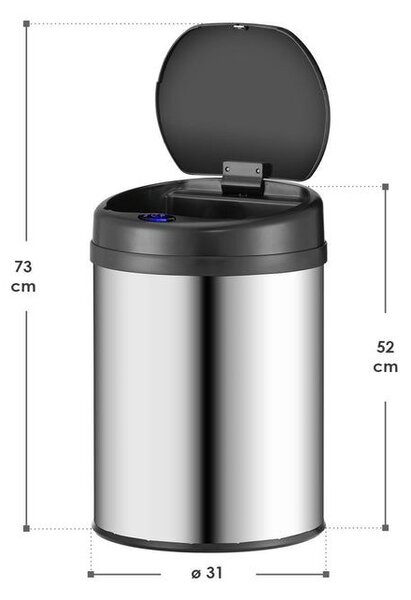 Bezdotykový odpadkový koš 40 l s pohybovým senzorem, nerez