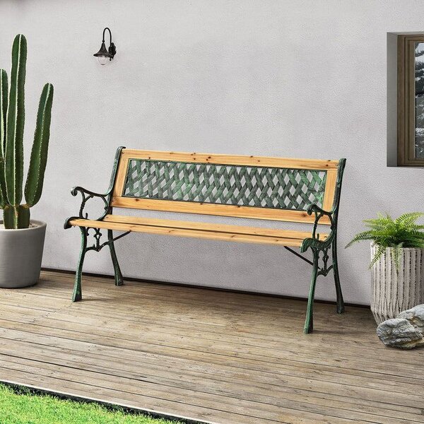 Zahradní lavice 122 cm, dřevo/litina, 2-místná