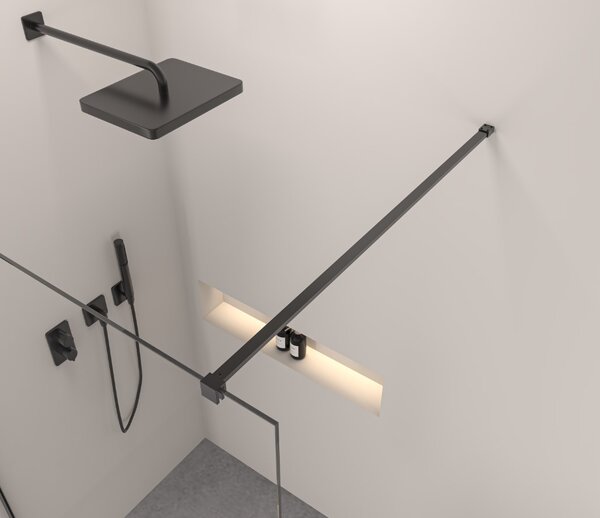 Erga Paris, stabilizační vzpěra pro sprchové zástěny o tloušťce skla 8mm, délka max. 100% 150cm, černá matná, ERG-V02-PARIS-BAR-BK