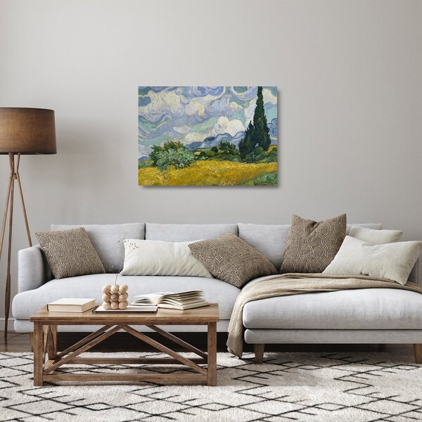 Skleněný obraz - Vincent van Gogh, Wheat Field with Cypresses, reprodukce (70x50 cm)