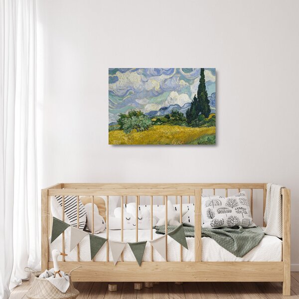 Skleněný obraz - Vincent van Gogh, Wheat Field with Cypresses, reprodukce (70x50 cm)