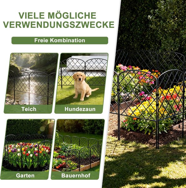 FIVMEN 25 kusů Dekorativní zahradní plot z kovu, plot pro zahradu a záhony, modulární plot pro zvířata, plot pro záhony 60 cm (V) x 32 cm (Š), celková délka plotu 8 m, plot k zapíchnutí, typ A