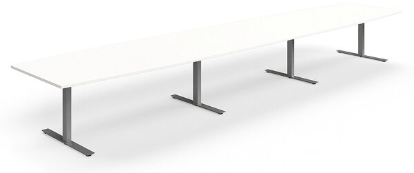 AJ Produkty Jednací stůl QBUS, T-nohy, 5600x1200 mm, tvar člunu, stříbrná podnož, bílá