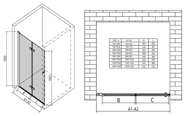 Erga Berlin, skládací sprchové dveře do otvoru 70x195 cm, 6mm čiré sklo, chromový profil, ERG-V02-BERLIN-D070-CR