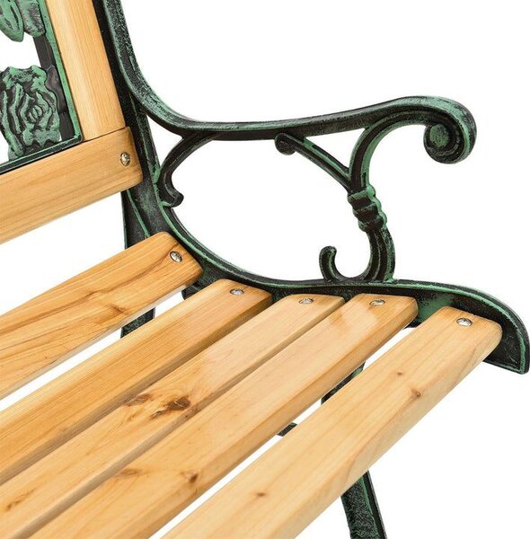 Zahradní lavice 122 cm, motiv růží, dřevo/litina