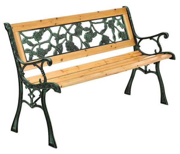 Zahradní lavice 122 cm, motiv růží, dřevo/litina