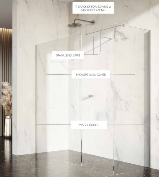 Erga Paris, sprchová zástěna Walk-In 70x200 cm s poličkou a ramínkem na ručníky, 8mm čiré sklo, černý profil, ERG-V02-PARIS-070x200-CL-BK-BAR
