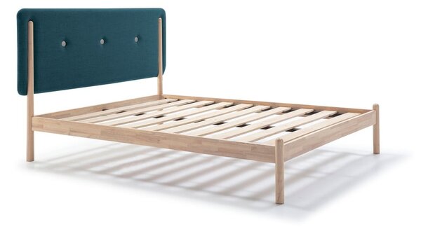 Dřevěná postel s tyrkysově modrým čelem Marckeric Annie, 140 x 190 cm