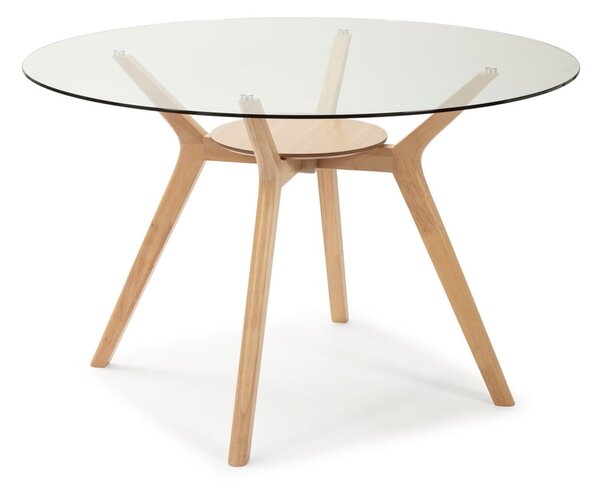 Jídelní stůl se skleněnou deskou a dřevěnými nohami Marckeric Joel