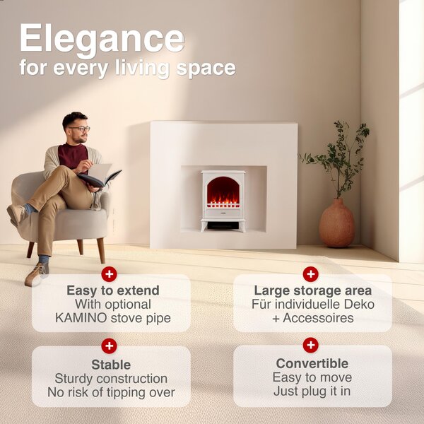 KAMINIO Elektrický krb LENI – Elektrický krb s topením, 3D efekt plamenů – bílý