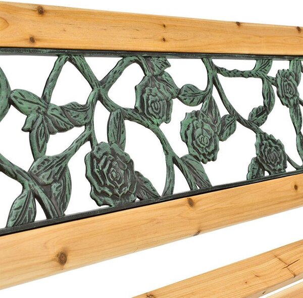 Zahradní lavice 122 cm, motiv růží, dřevo/litina