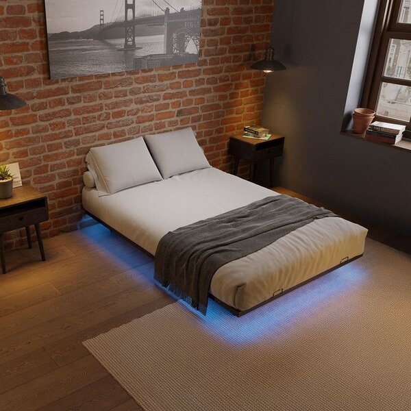 Designová postel 140 x 200 černá s LED podsvícením
