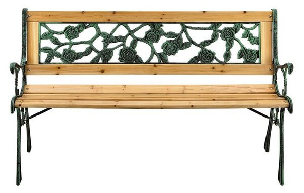 Zahradní lavice 122 cm, motiv růží, dřevo/litina