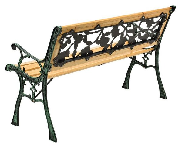 Zahradní lavice 122 cm, motiv růží, dřevo/litina