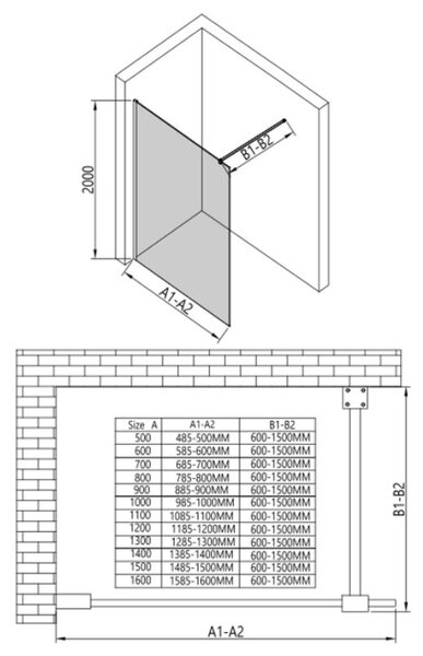 Erga Paris, sprchová zástěna Walk-In 70x200 cm s poličkou a ramínkem na ručníky, 8mm čiré sklo, černý profil, ERG-V02-PARIS-070x200-CL-BK-BAR