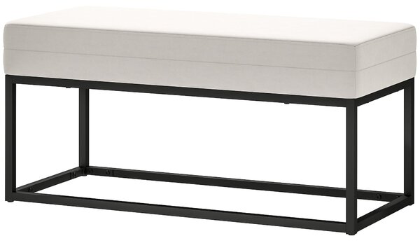 HOMCOM Moderní a Minimalistická Lavice do Předsíně s Nastavitelnými Nohy, Čalouněná Lavice do Ložnice z Sametu a Oceli, 94x42x44 cm, Krémová | Aosom