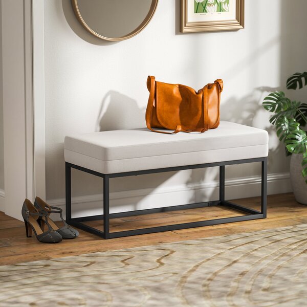 HOMCOM Moderní a Minimalistická Lavice do Předsíně s Nastavitelnými Nohy, Čalouněná Lavice do Ložnice z Sametu a Oceli, 94x42x44 cm, Krémová | Aosom
