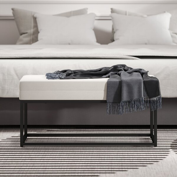 HOMCOM Moderní a Minimalistická Lavice do Předsíně s Nastavitelnými Nohy, Čalouněná Lavice do Ložnice z Sametu a Oceli, 94x42x44 cm, Krémová | Aosom