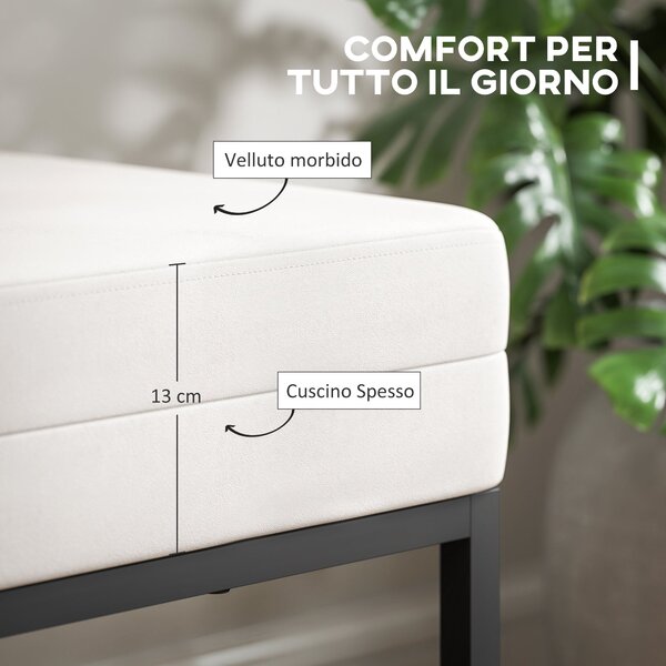 HOMCOM Moderní a Minimalistická Lavice do Předsíně s Nastavitelnými Nohy, Čalouněná Lavice do Ložnice z Sametu a Oceli, 94x42x44 cm, Krémová | Aosom
